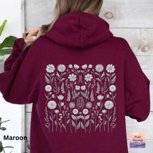 Wildflowers Hoodie, Boho Cottagecore Floral Hoodie, Botanical Flowers Hooded Sweatshirt, Nature Pullover, Flower Lover Gift,