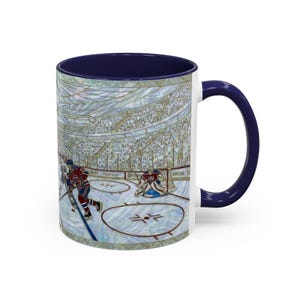 Taza de hockey sobre hielo, taza de café de hockey con vitral falso, taza de aficionado al hockey sobre hielo, taza de arte deportivo imagen 14