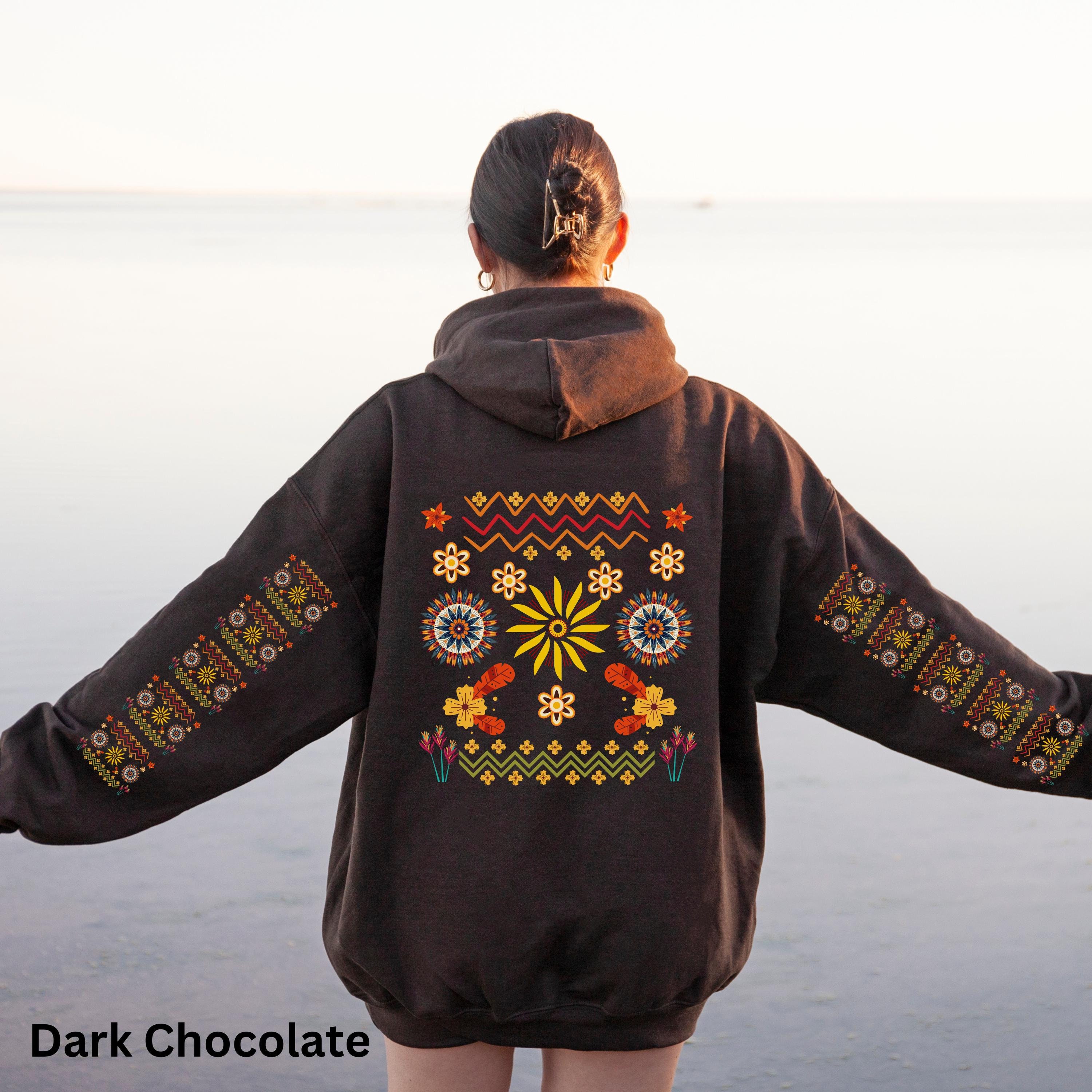 Ojibwe Floral Hoodie With Sleeve Print and Back Design, Indigenous