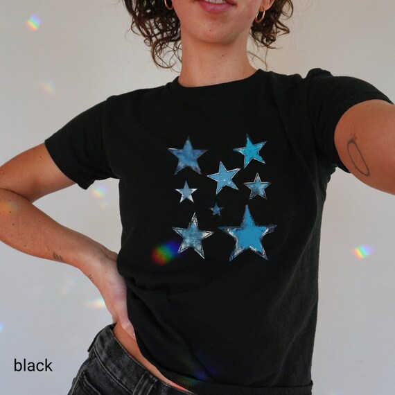Blue Stars Y2k Baby Tee | Two Denim Star T-shirt