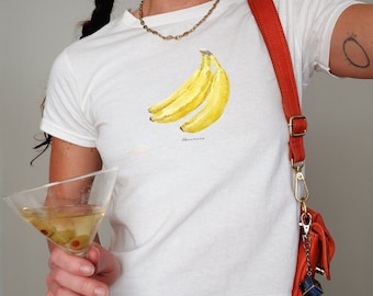 Women's Banana Baby Tee, Coquette Style, Y2K Fashion, Summer Fruit Top, Casual Streetwear, Cute Graphic Shirt
