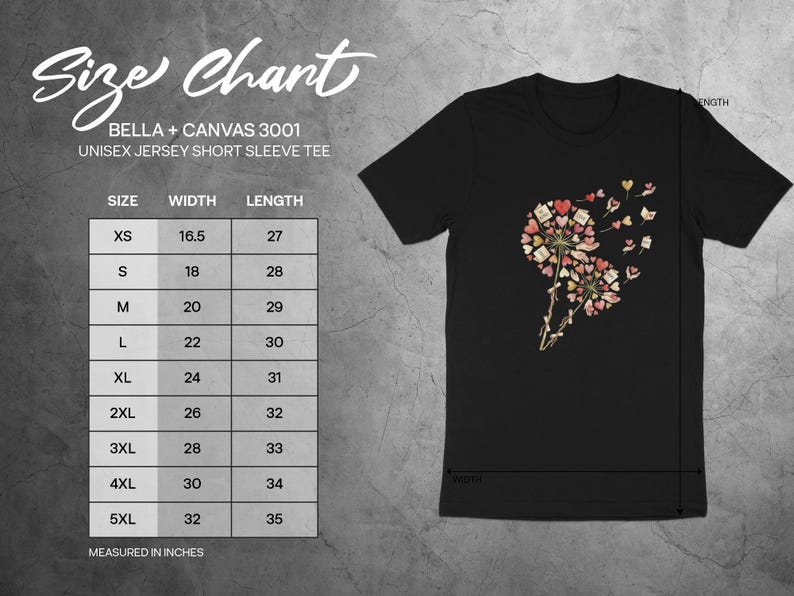 Unisex Jersey Short Sleeve Tee, Heart Dandelion T-Shirt, Love Notes Tee, Romantic Flowers Shirt, Gift for Her, Bella Canvas 3001