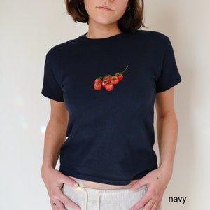 Retro Tomato Graphic Tee, Tomato Girl Baby Tee, Coquette Baby Tee, 90s Baby T-Shirt, Y2K Aesthetic, Vintage Fruit Print, Foodie Shirt image 7