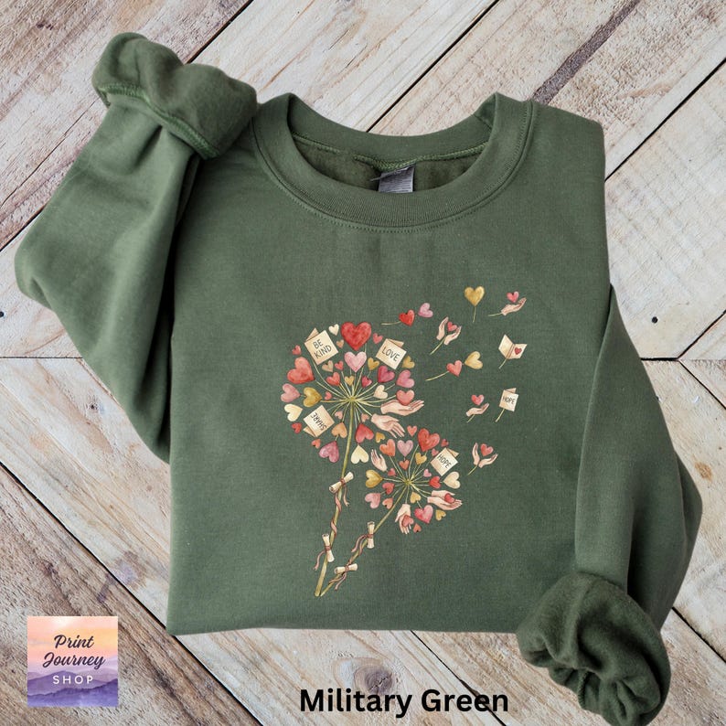 Floral Heart Wishes Graphic Sweatshirt, Cute Affirmations Pullover, Cozy Inspirational Jumper, Warm Casual Top Boho Style