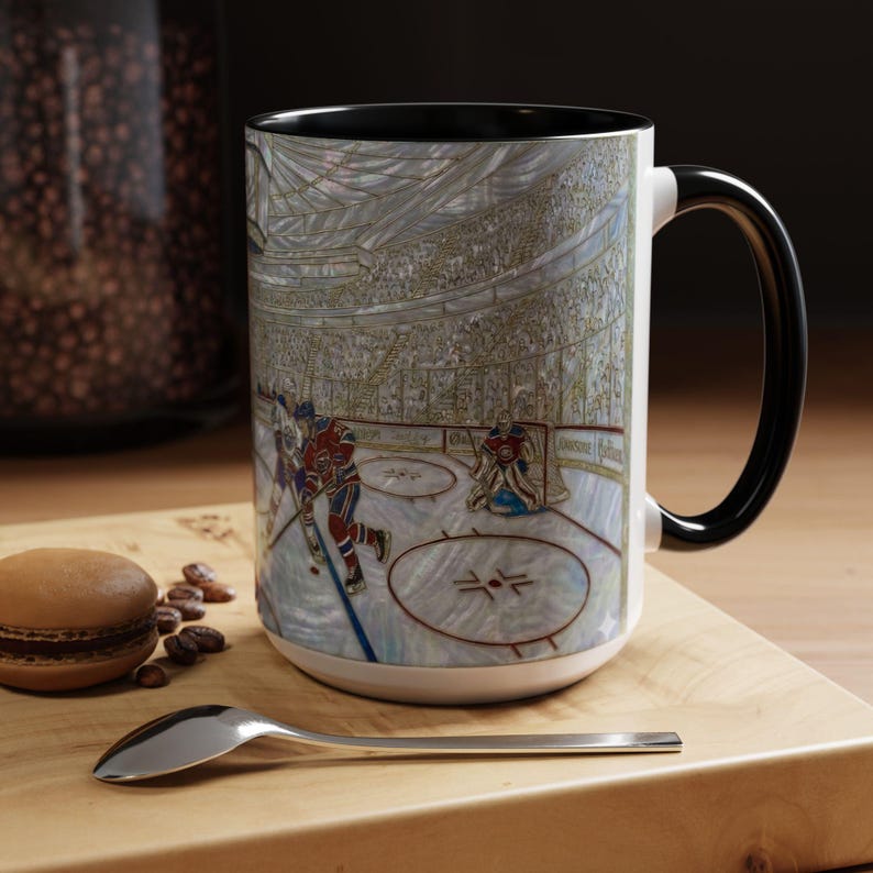 Taza de hockey sobre hielo, taza de café de hockey con vitral falso, taza de aficionado al hockey sobre hielo, taza de arte deportivo imagen 6