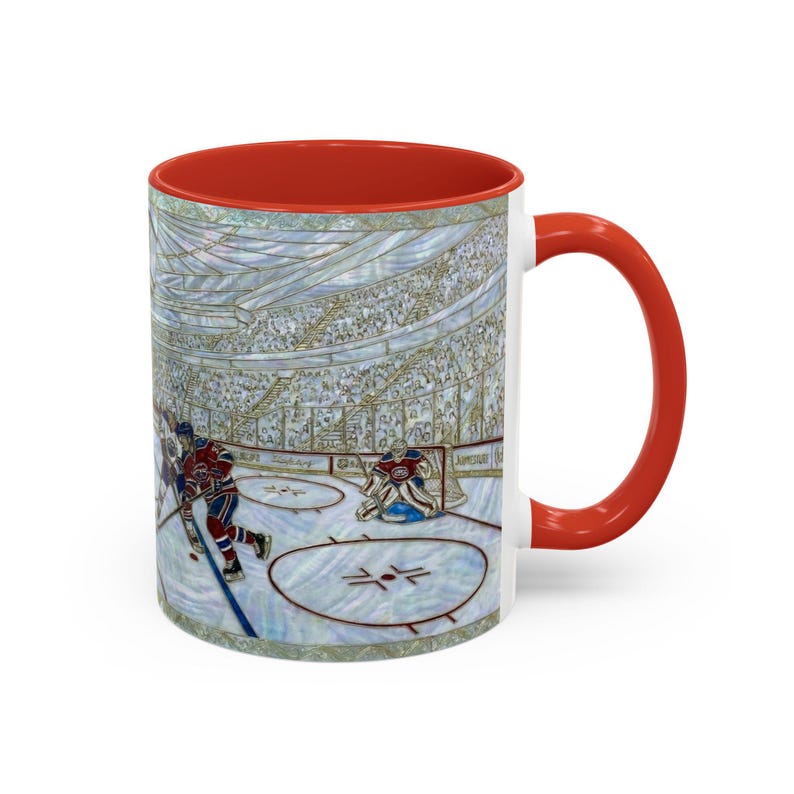 Taza de hockey sobre hielo, taza de café de hockey con vitral falso, taza de aficionado al hockey sobre hielo, taza de arte deportivo imagen 16