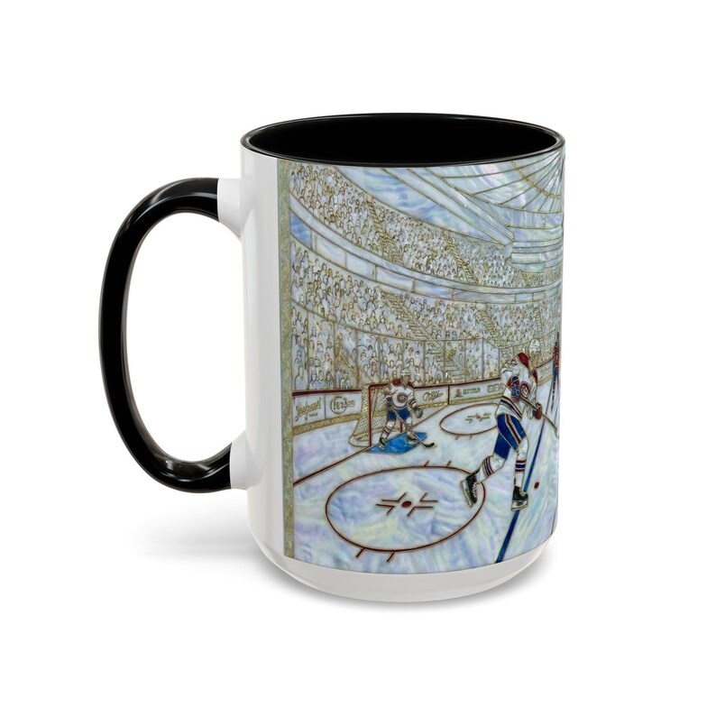 Taza de hockey sobre hielo, taza de café de hockey con vitral falso, taza de aficionado al hockey sobre hielo, taza de arte deportivo imagen 10