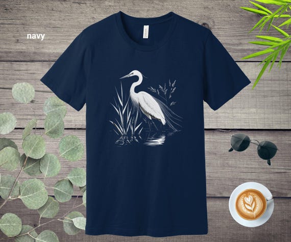 Heron T-shirt, White Heron T-shirt, Egret Bird Shirt, Bird