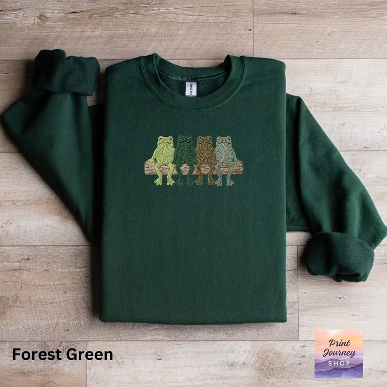 Frog Sweatshirt Cute Frog Print Forest Green Pullover Cozy Frog Lover Shirt Unisex Casual Clothing Gift for Frog Fans Unique Design