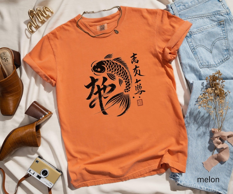 Japanese Koi Fish Art T-Shirt, Unique Asian Design Tee, Casual Graphic Print Top, Stylish Streetwear, Gift for Him or Her, Artistic Apparel image 9