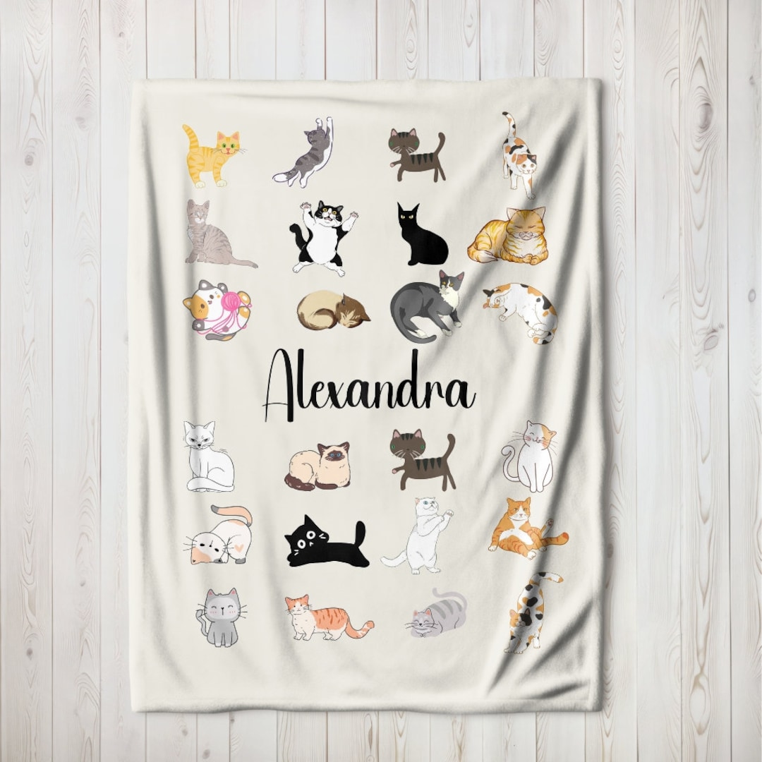 Personalized Cat Blanket, Cat Lover Gift, Boy Cat Custom Name Blanket