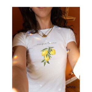 Cinque Terre T-Shirt, Lemon Branch Print Baby Tee, Y2K Aesthetic, Coquette Style Feminine T-Shirt, Summer Citrus Top