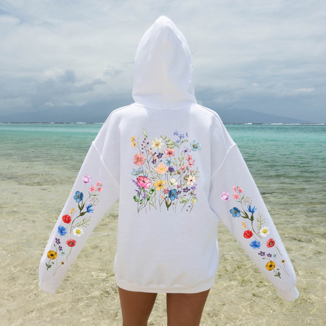 Wildflowers Hoodie, Boho Cottagecore Floral Hoodie, Botanical Flowers ...