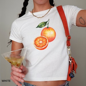 Orange Print Baby Tee, Y2k Graphic Baby Tee, 90s Baby Tee, Trending Fruit Shirt, Y2k Shirt