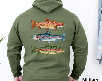 Trout Fishing Hoodie for Him and Her, Unisex Hooded Sweatshirt for Anglers, Fishing Dad Gift Idea, Fly Fishing Outdoors Nature Apparel