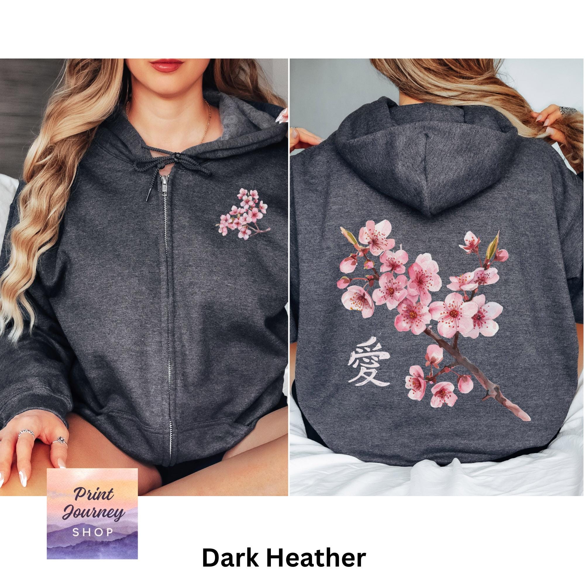 Japanese Cherry Blossom Zip Hoodie, Sakura Hoodie, Japan