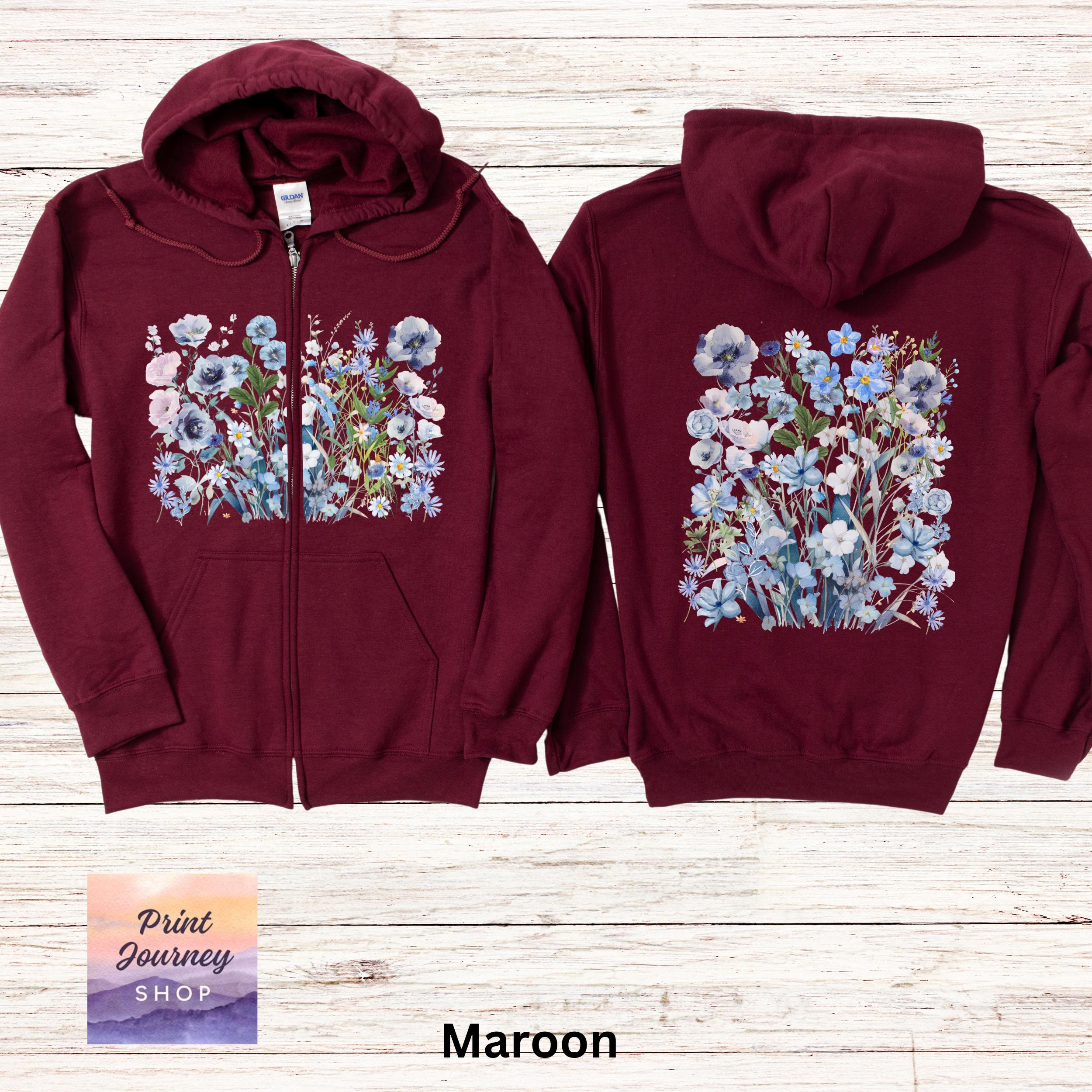 Wildflowers Zip Hoodie, Flower Lover Gift, Gift for Mom