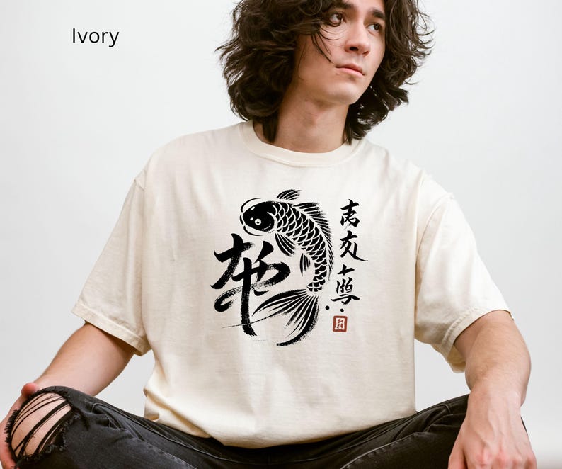 Japanese Koi Fish Art T-Shirt, Unique Asian Design Tee, Casual Graphic Print Top, Stylish Streetwear, Gift for Him or Her, Artistic Apparel image 7