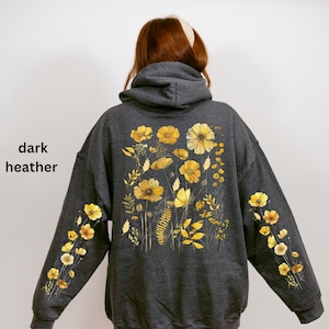 Wildflowers Hoodie, Boho Cottagecore Floral Hoodie, Botanical Flowers Hooded Sweatshirt, Nature Pullover, Flower Lover Gift, Printed Sleeves