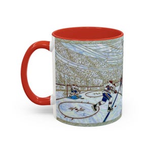 Taza de hockey sobre hielo, taza de café de hockey con vitral falso, taza de aficionado al hockey sobre hielo, taza de arte deportivo imagen 17