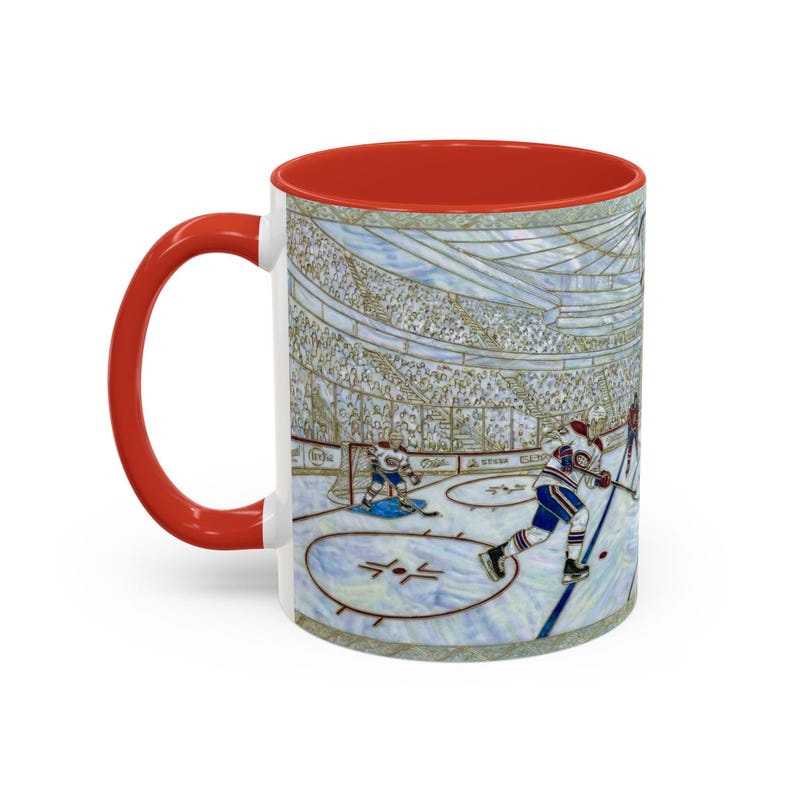 Taza de hockey sobre hielo, taza de café de hockey con vitral falso, taza de aficionado al hockey sobre hielo, taza de arte deportivo imagen 17