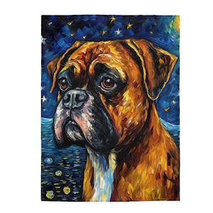 Boxer Blanket, Boxer Dog Lover Minky Blanket, Puppy Gift, Starry Night Art, Boxer Dog Mom, Dog Themed Blanket, Gift for Dog Lover Boxer Gift