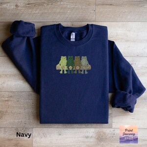 Frog Lovers Sweatshirt, Cute Frog Design, Cozy Navy Sweatshirt, Frog Squad, Nature Inspired Clothing, Unique Animal Graphic Sweater