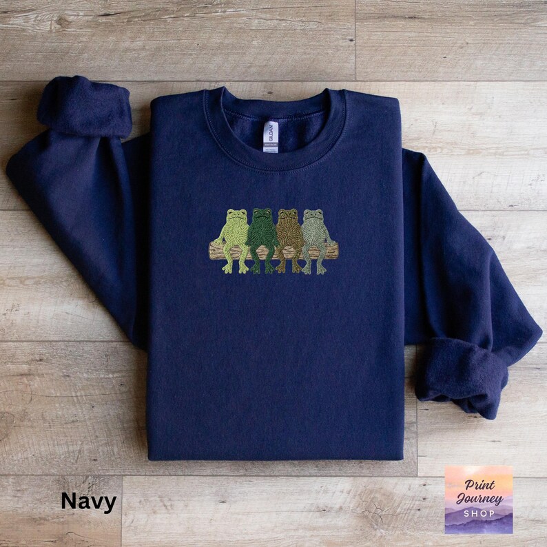 Frog Lovers Sweatshirt, Cute Frog Design, Cozy Navy Sweatshirt, Frog Squad, Nature Inspired Clothing, Unique Animal Graphic Sweater