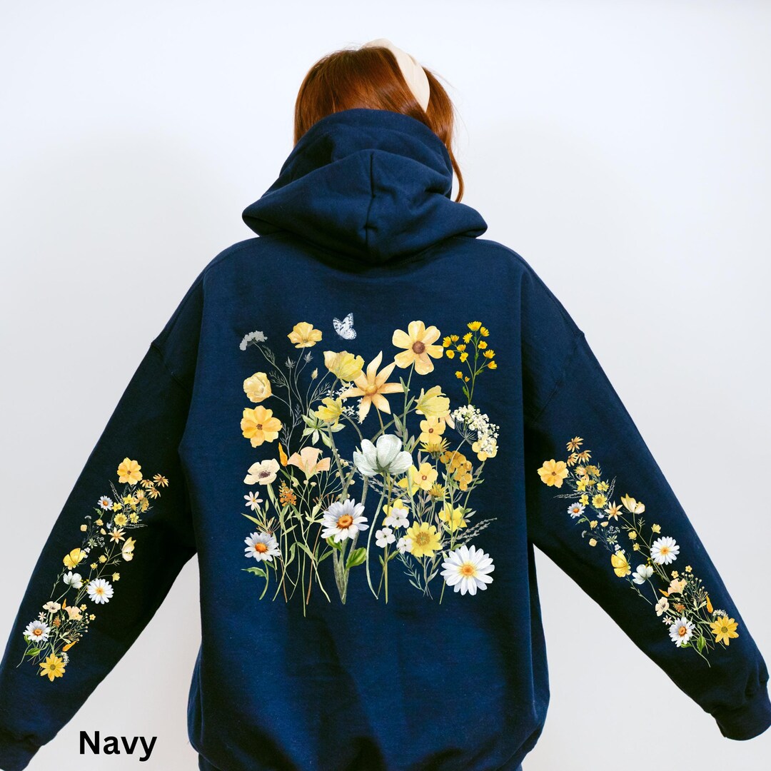 Wildflowers Hoodie Boho Cottagecore Floral Hoodie Botanical Flowers ...