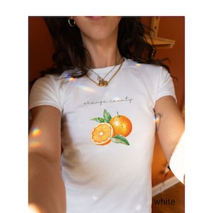 Orange County Baby Tee, Y2K Coquette Style T-Shirt, Citrus Fruit Print, Summer Casual Top