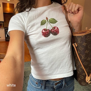 Cherry Baby Tee, Cherry Graphic Baby Tee, Trendy Fruit Aesthetic Tshirt, Womens 90s Fitted Shirt, Y2K Vintage Design Top, Gift for Her