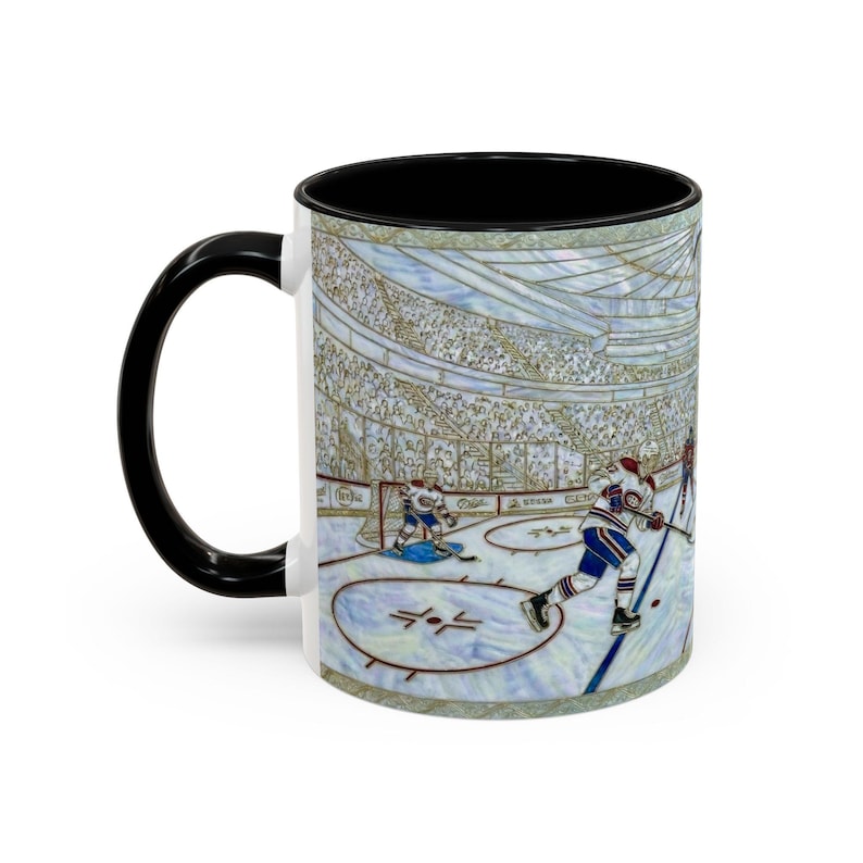 Taza de hockey sobre hielo, taza de café de hockey con vitral falso, taza de aficionado al hockey sobre hielo, taza de arte deportivo imagen 9