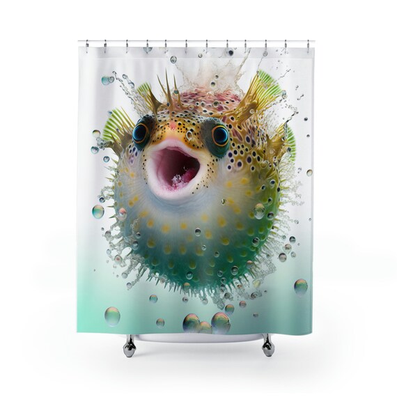 Nautical Decor, Puffer Fish Shower Curtain, Octopus Bathroom Decor, Kids Shower Curtain, Fun Shower Curtain, Polyester Fabric