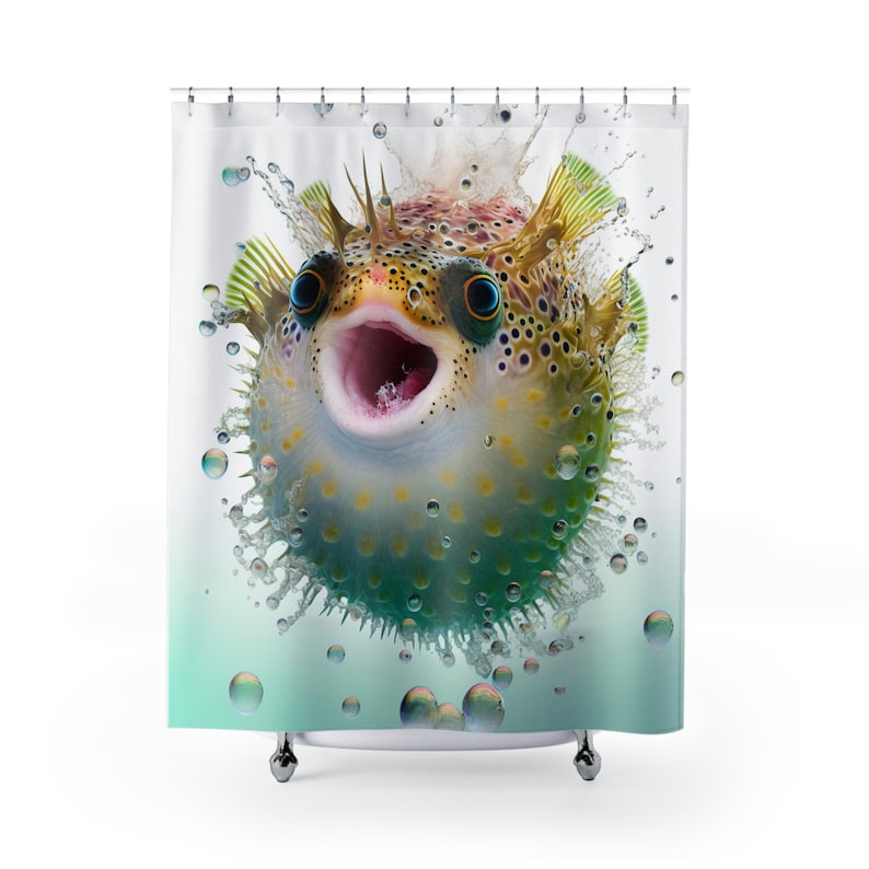 Nautical Decor, Puffer Fish Shower Curtain, Octopus Bathroom Decor, Kids Shower Curtain, Fun Shower Curtain, Polyester Fabric image 1