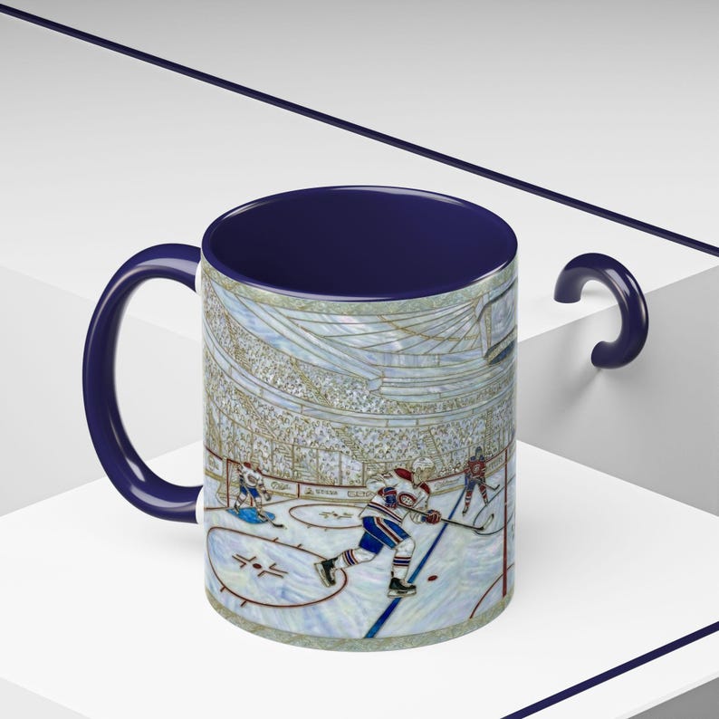 Taza de hockey sobre hielo, taza de café de hockey con vitral falso, taza de aficionado al hockey sobre hielo, taza de arte deportivo imagen 15