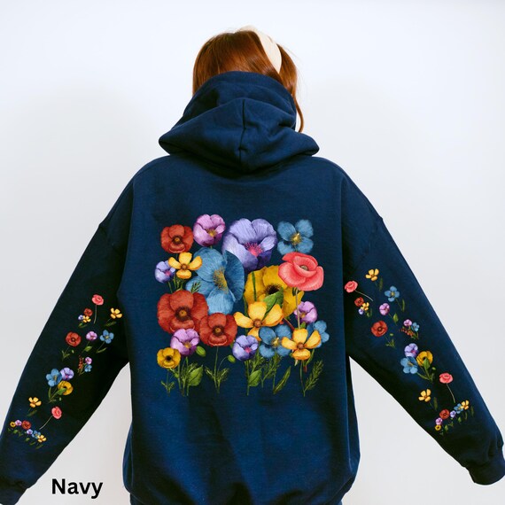 [GRAVER]★FLOWER DOT EMBROIDERY HOODED ZIP UP UNISEX] Flower Dot Embroidery Knit Stripe Hooded Zip-up