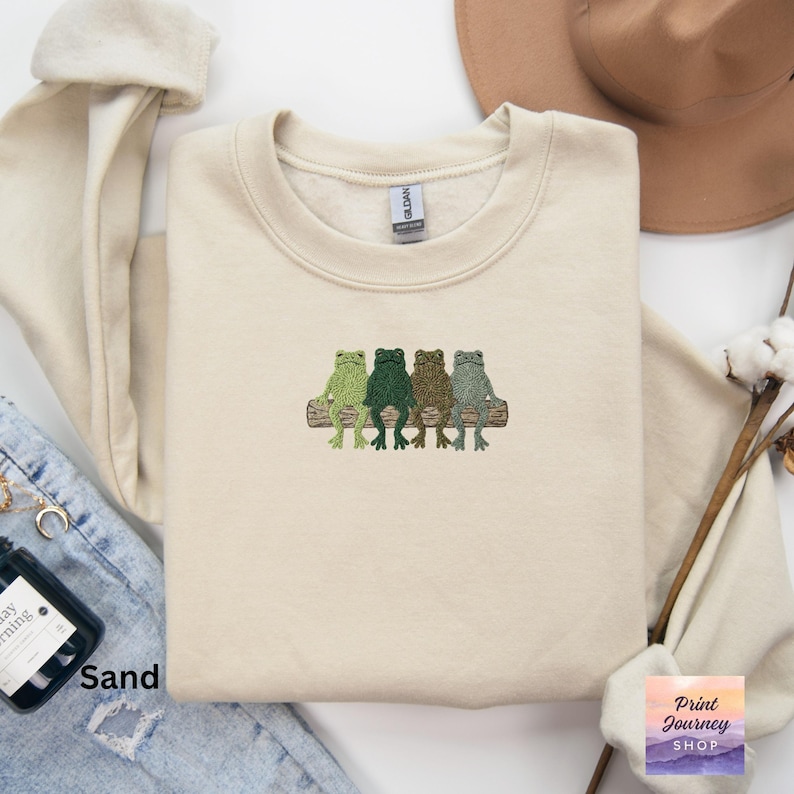 Frog Sweatshirt, Cute Frogs Sitting on Log, Cozy Animal Lover Gift, Unisex Crewneck, Funny Frog Sweater, Nature Inspired Top, Frog Shirt