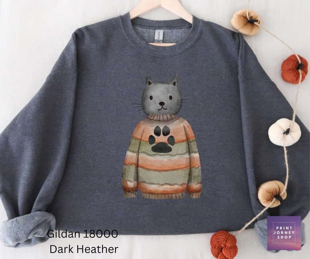 Funny Cat Wearing Sweater Fall Clothing Sweatshirt Tshirt Etsy