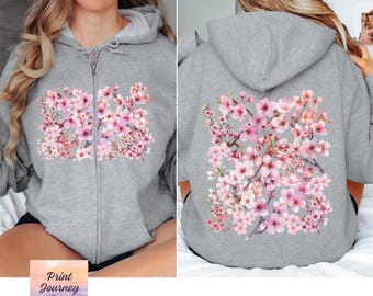 【COSYHARU】Back printed hoodie Harajuku Cherry Blossom Sakura Print Japanese Hoodies