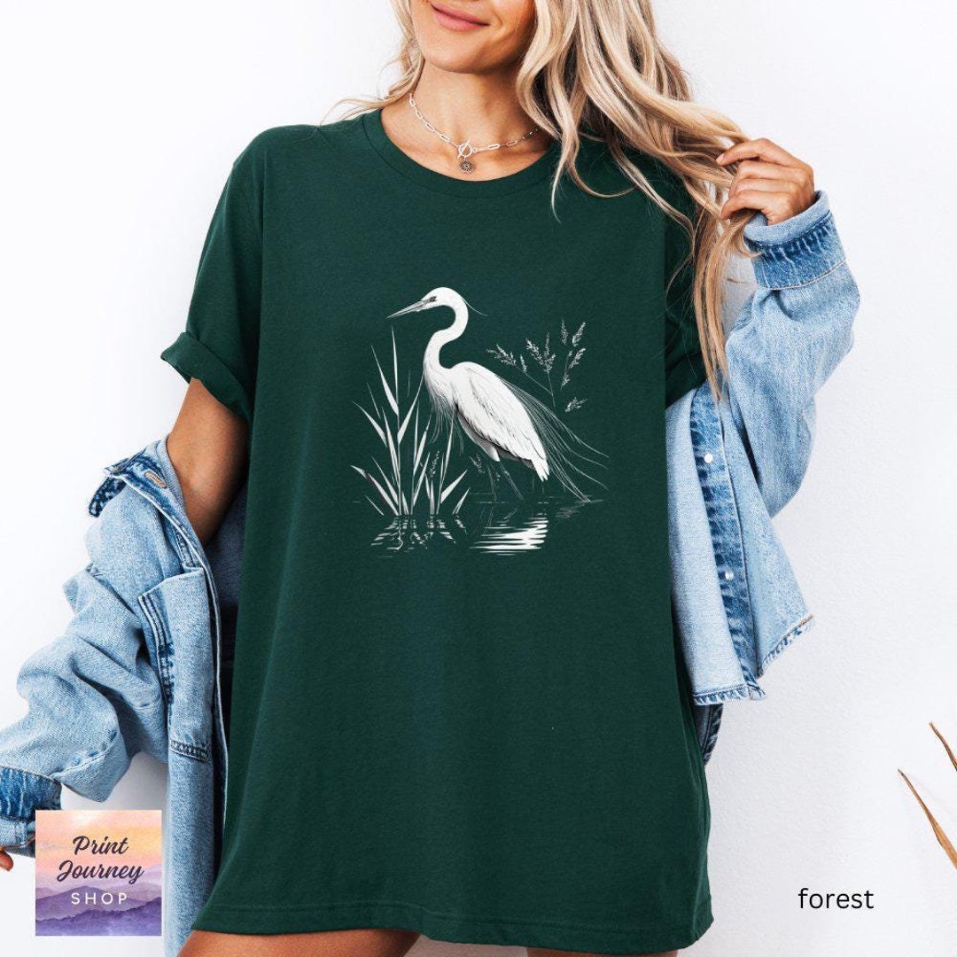 Heron T-shirt, White Heron T-shirt, Egret Bird Shirt, Bird