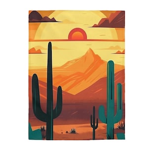 Cactus Blanket, Saguaro Cactus Blanket, Arizona Desert Blanket, Southwest Blanket, Arizona Gift, Art Gallery Fabric, Western Blanket
