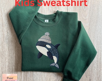Sudadera de orca, linda sudadera de orca, sudadera con patchwork falso, sudadera para niños, regalo para amantes de las orcas, sudadera de orca para niños