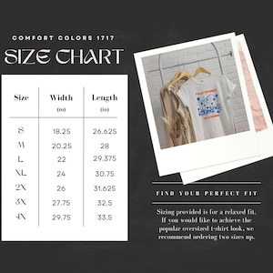 Comfort Colors 1717 Size Chart, Sizing Guide, Size Chart with Measurements, Perfect Fit Size Guide, Comfortable Fit Size Chart