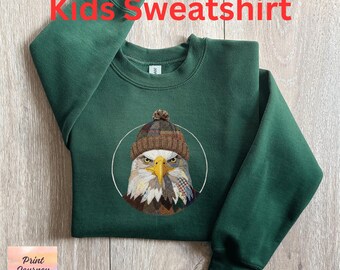 Eagle Sweatshirt, Patchwork Style, Bird Lover Gift, Hiking Camping Sweatshirt, Outdoors Apparel, Kids Sweatshirt, Children Clothing