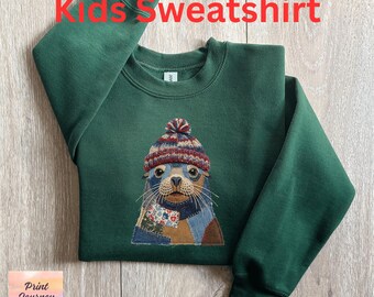 Sudadera con estampado de foca, sudadera con estampado de foca, sudadera con estampado de animales, sudadera para niños, sudadera única, sudadera para acampar, sudadera para senderismo