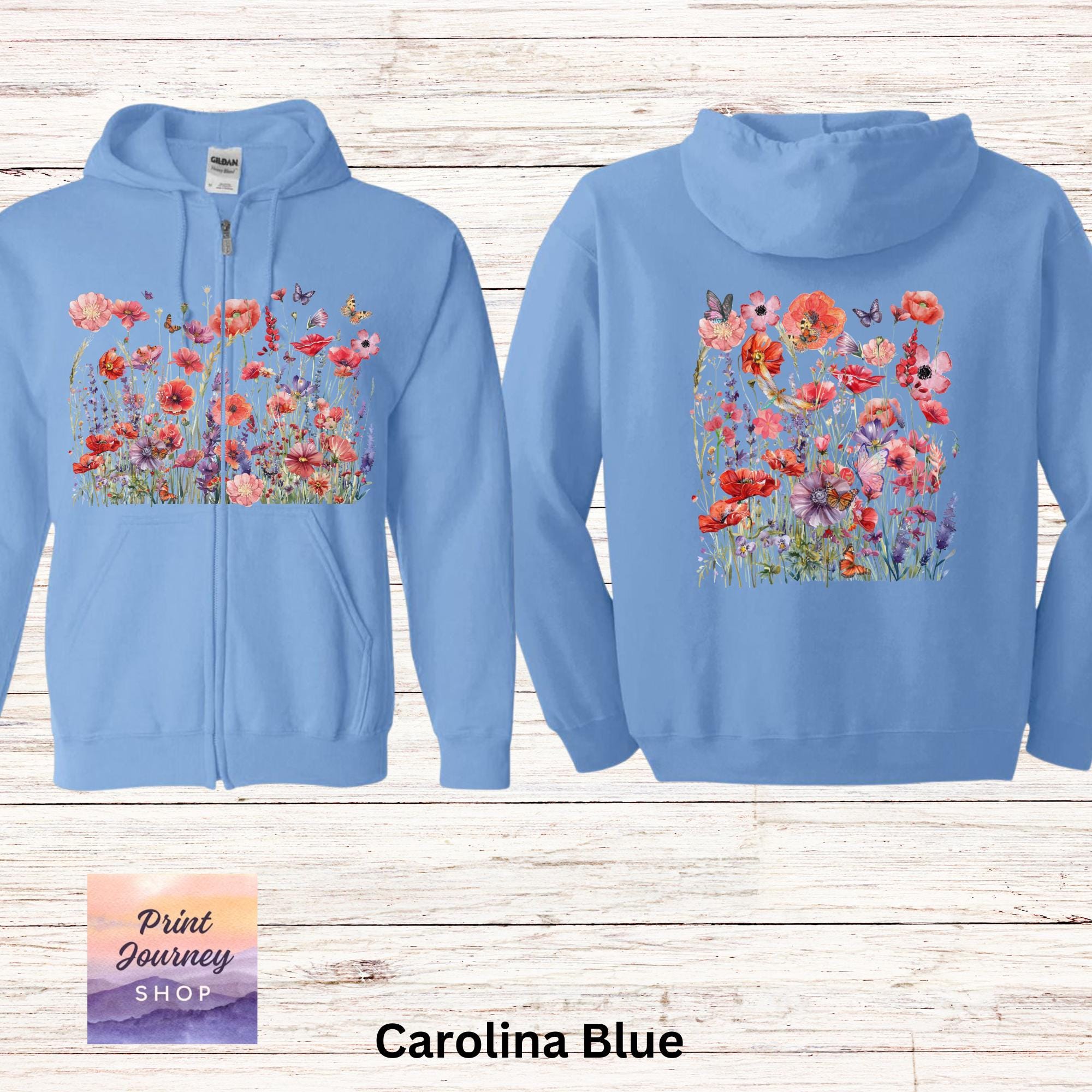 Wildflower Zip Hoodie, Red California Poppy Hooded
