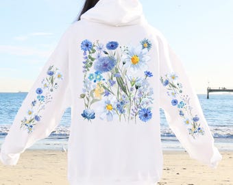 Wildflowers Hoodie, Boho Cottagecore Floral Hoodie
