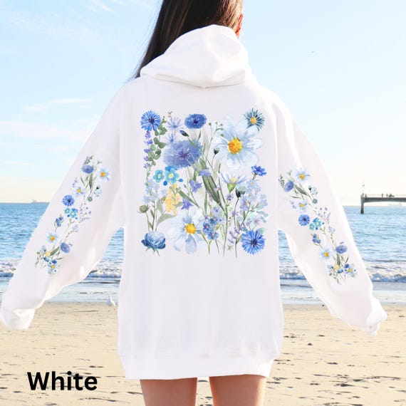 Wildflowers Hoodie, Boho Cottagecore Floral Hoodie