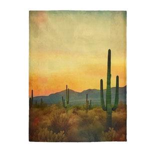 Arizona Desert Blanket, Desert Blanket, Retro Saguaro Blanket, Southwest Blanket, Arizona Gift, Vintage Cactus Throw, Southwestern Decor