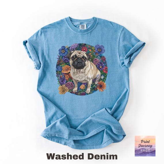 Pug Dog T-shirt, Floral Dog Tee, Cute Dog Shirt, Comfort Colors